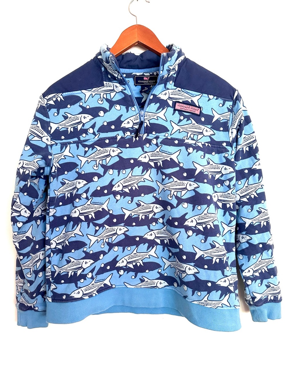 Vineyard Vines Kids Youth Blue Shark Quarter-Zip Pullover Size XL